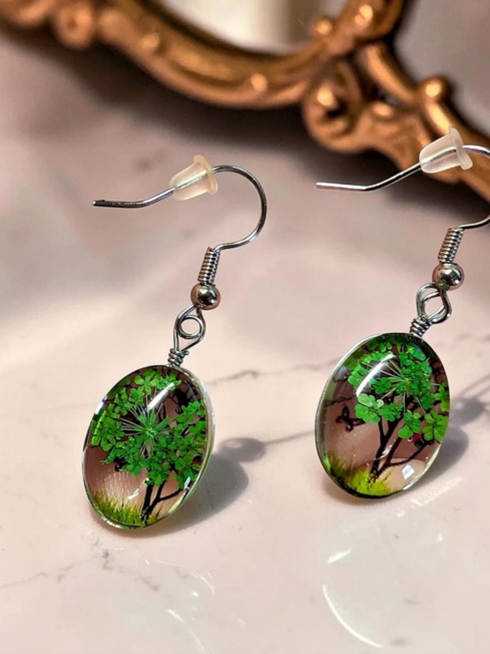 Fashion Jewelry Green Tree of Life Drop Earrings (New)